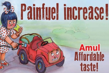 Amul back at it again with a witty tagline for increased petrol prices